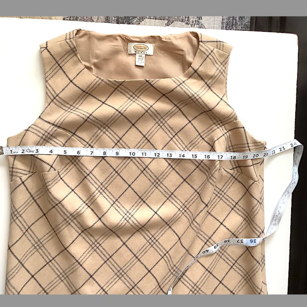Talbots Woman beige plaid Sleeveless Dress Size 14W, Wool, lined, side zip - Picture 9 of 14